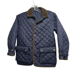 Polo Ralph Lauren Boys Navy Blue Quilted Barn Jacket Brown Corduroy Size 7